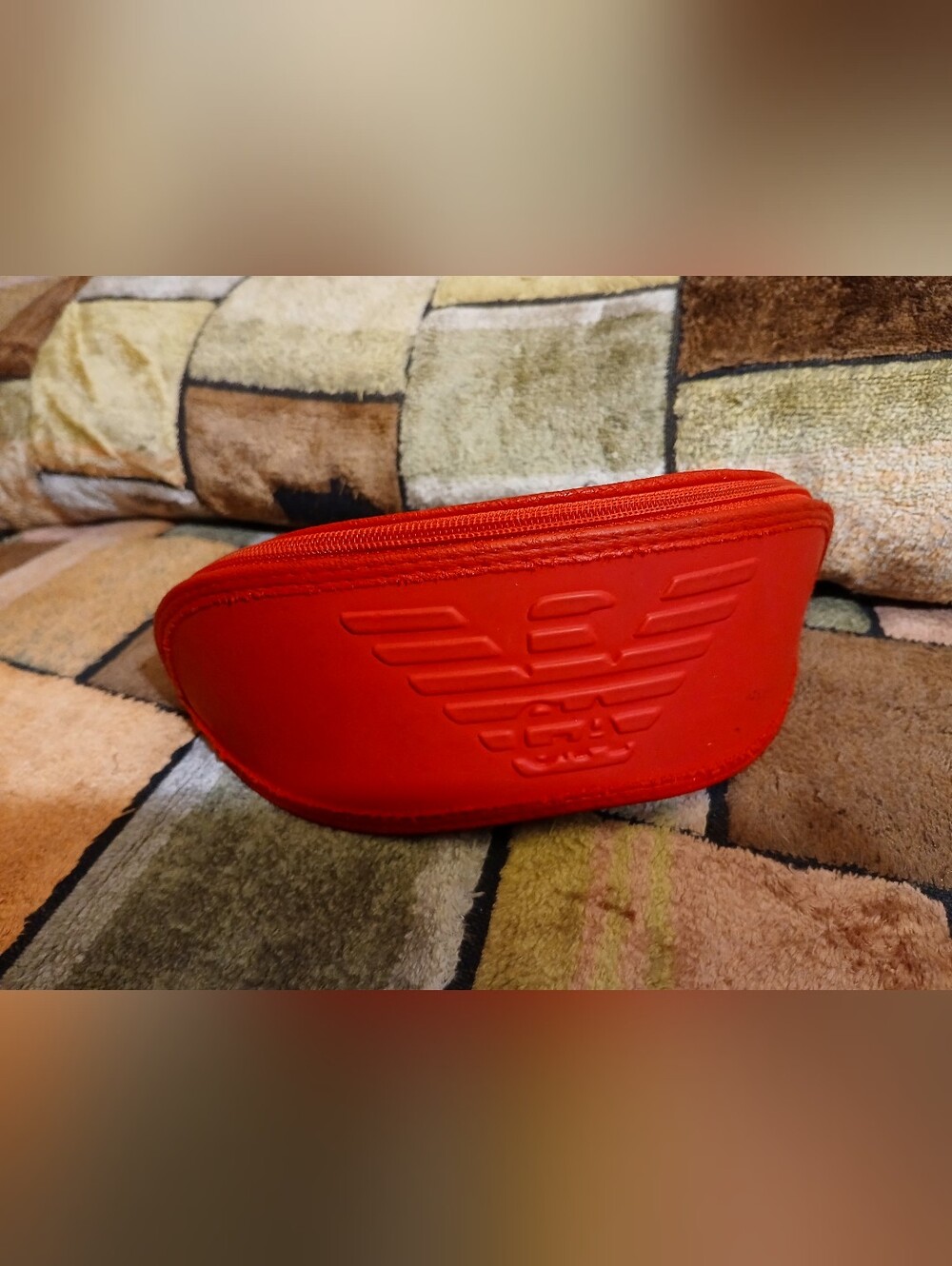 Emporio Armani Red Embossed Eagle Zip Sunglasses Case